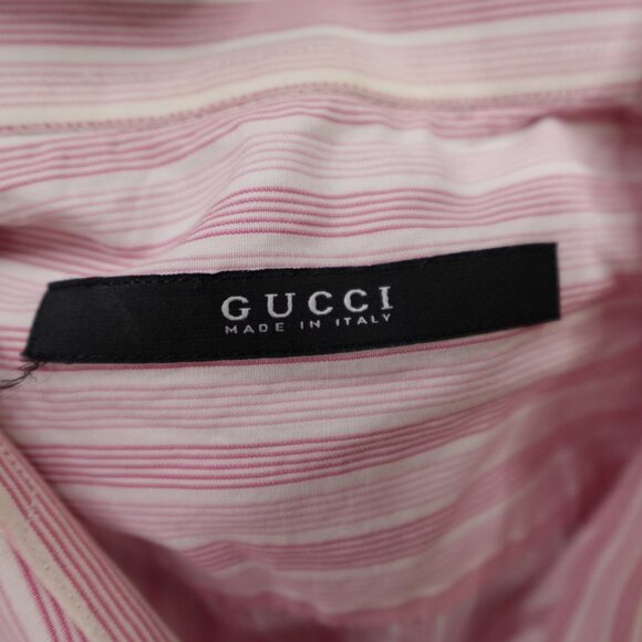 Gucci Shirt Men Large 16/41 Pink White Stripes Button Up Long Sleeve Dress Shir - Picture 10 of 13